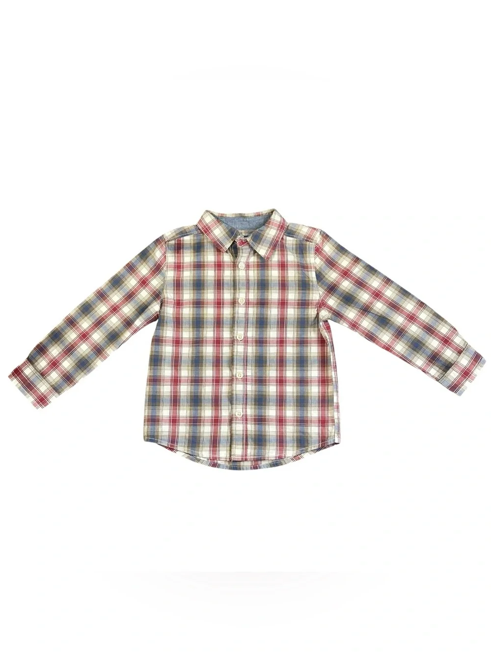 OshKosh B’gosh Toddler Boys Plaid Button Front Long Sleeve Shirt 3T Red Blue